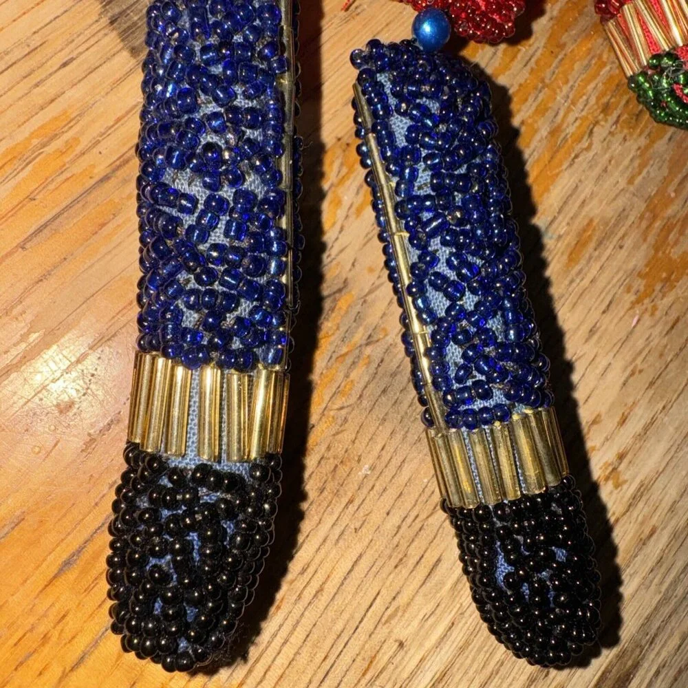 Vintage Nutcracker Cloth Face & Beaded Soldier Ornament 8”‎